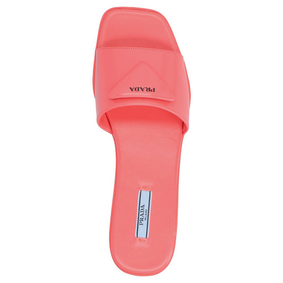 Prada Corallo Red Rubber Leather Triangle Logo Slide Sandal Flip Flop Flat 39.5 - Picture 6 of 12